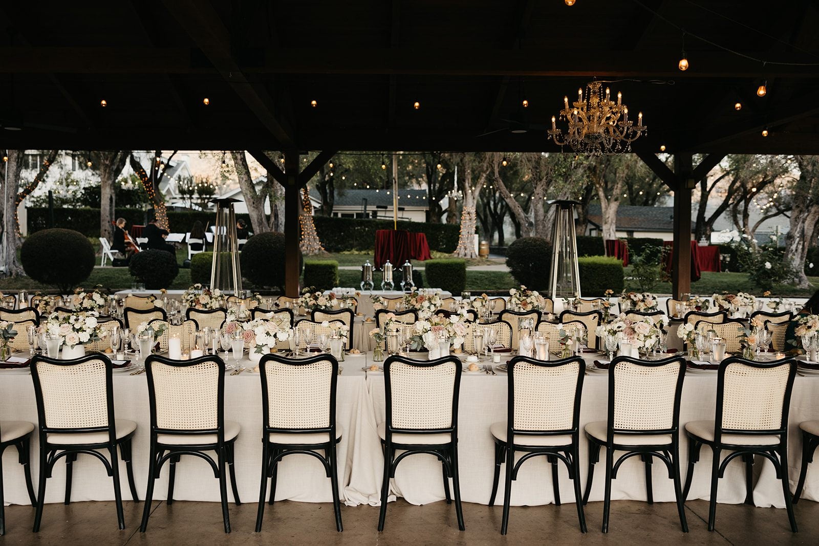 An elegant reception table at a Wine Country winery